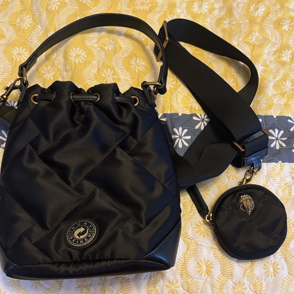 Kurt Geiger Black Quilted Shoulder Bag with Coin Pouch